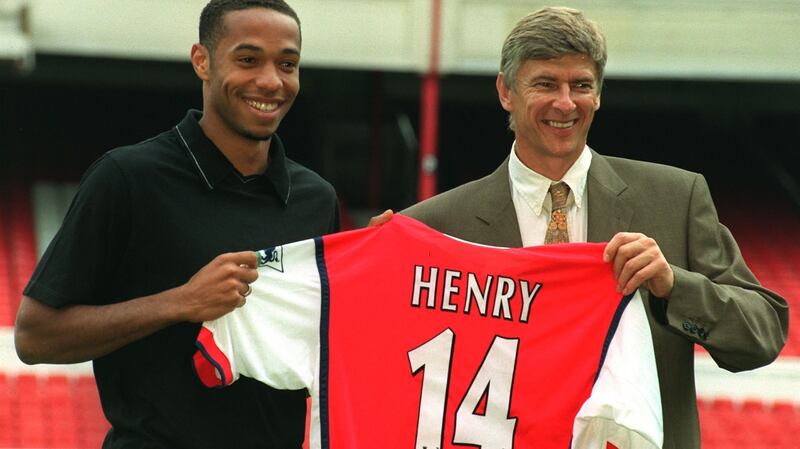 Arsène Wenger unveils new signing Thierry Henry in 1999. Photograph: Tony Harris/PA