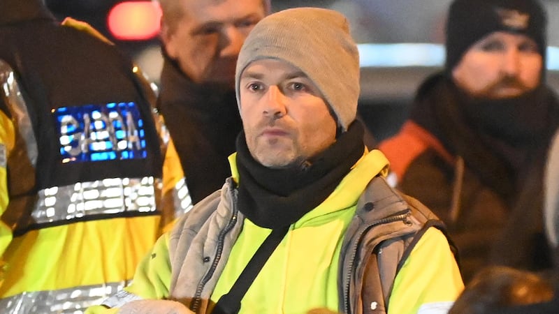 Derek Blighe at an anti-asylum seeker protest in Fermoy in January 2023. Photograph: Eddie O'Hare