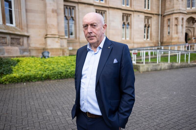 Peter Sheridan stands in front of the spot where he was injured in a booby trap bomb in Ulster University’s Magee campus in Derry. Photograph: Joe Dunne