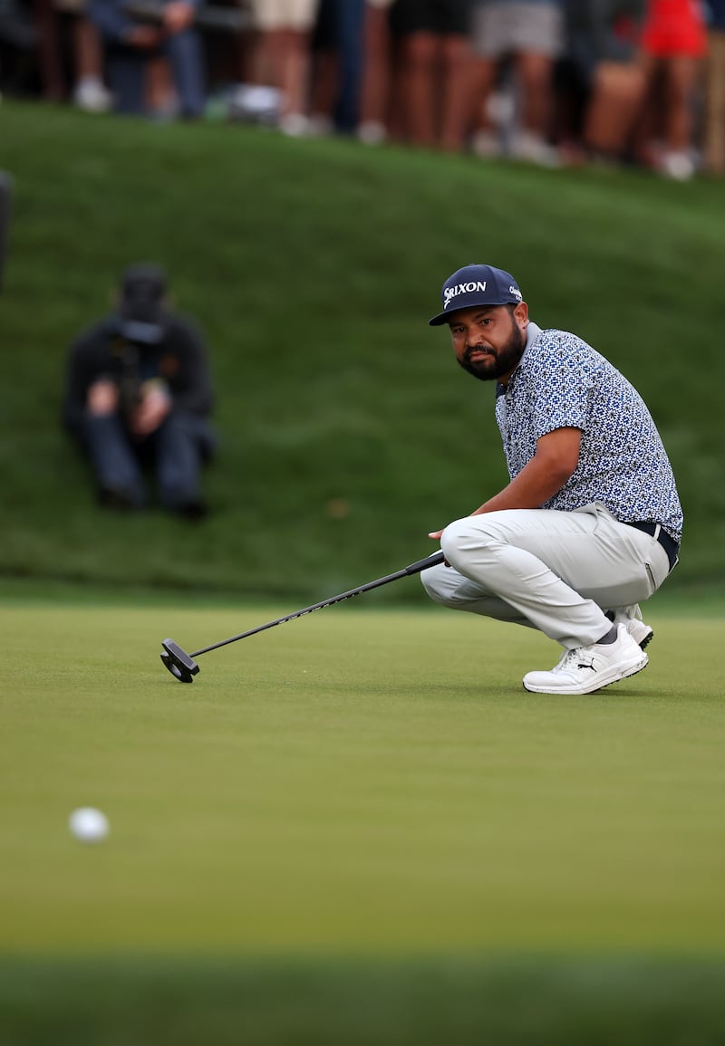 JJ Spaun on the 18th green during the final round. Photograph: Richard Heathcote/Getty Images