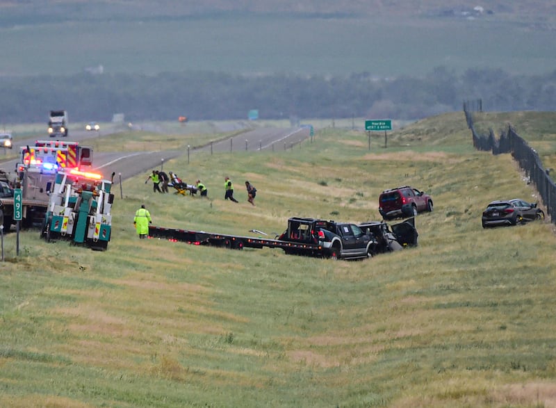 First responders on Interstate 90. Photograph: Amy Lynn Nelson/Billings Gazette/AP