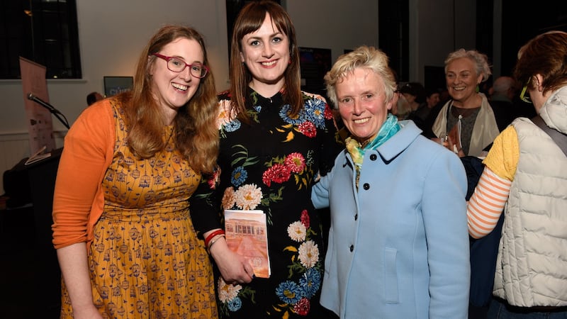 Jennifer Cunningham, Cuirt cover artist, Cúirt programme director Emily Cullen and Lorna Siggins  at the launch of Cúirt 2019 at The Nuns Island Theatre last Friday. Photograph: Boyd Challenger