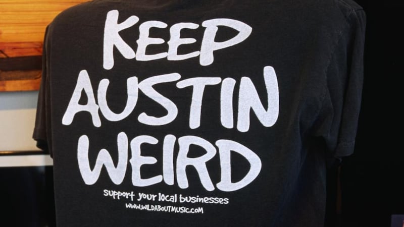 A ‘Keep Austin Weird’ T-shirt on Congress Street. Photograph: Getty