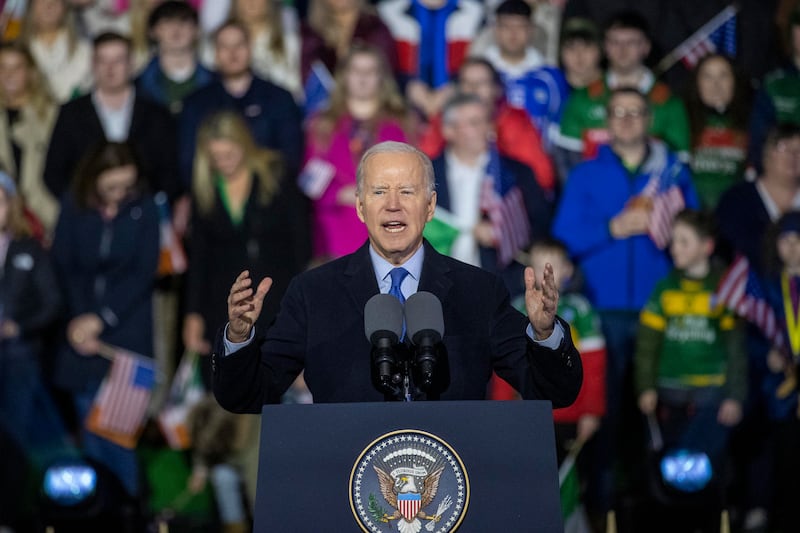 President Joe Biden delivers speech at public event at St Muredach’s Cathedral, Ballina, Co Mayo. Photograph: Tom Honan