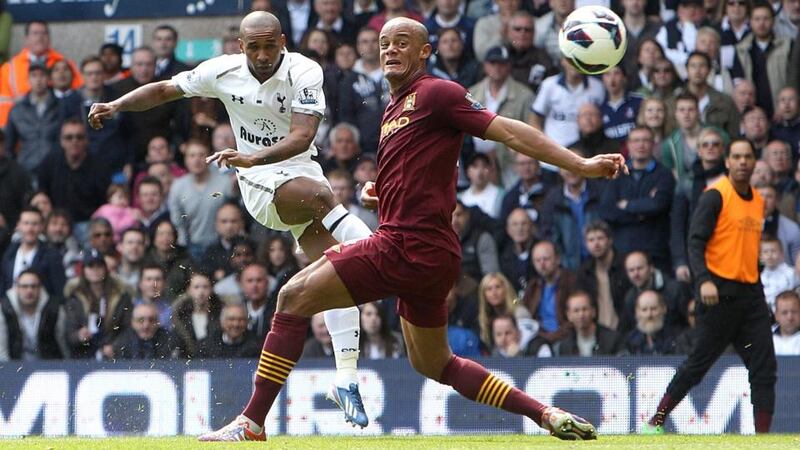 Tottenham Hotspur's Jermain Defoe scores the second  at White Hart Lane.  Photograph: John Walton/PA Wire.