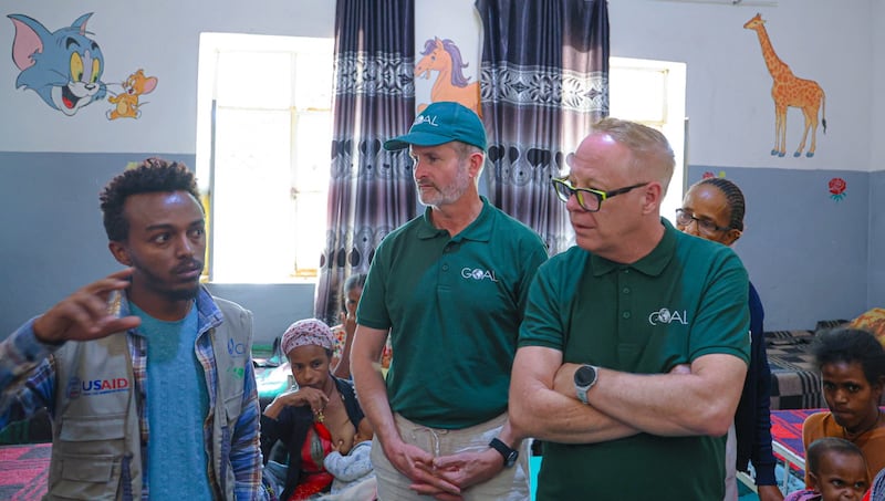 Mark O'Toole (right) in a critical care facility for severely malnurished babies, Tigray