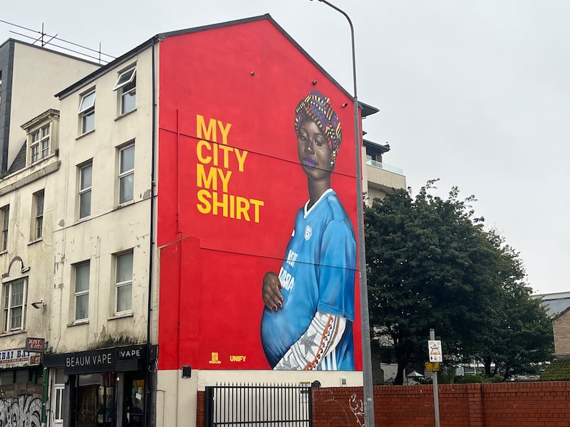 A mural painted by local art group Unify on James Street in Butetown, Cardiff, the area of the city that is a remnant of its old Tiger Bay enclave, which was a stronghold of immigrants. Photograph: Mark Paul