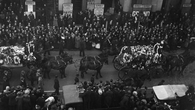 Terence MacSwiney’s funeral procession in London on October 28th, 1920. His remains were brought back to Cork for burial. Photograph: Topical Press Agency/Getty Images