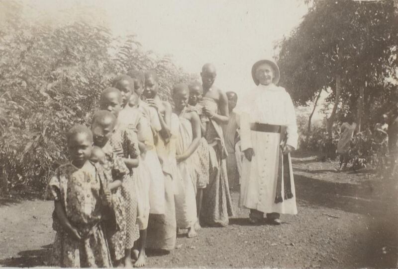 The ‘wee Donegal priest’ with girls from the leper camp in 1936. Photograph: Makerere University