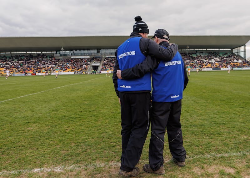 Double act: Declan Kelly and Mickey Harte will be eyeing success for Offaly. Photograph: James Crombie/Inpho