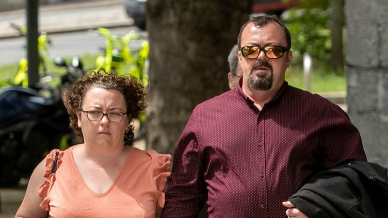 Richard O’Connor  with his wife Martina   arriving at the court on Monday  where he gave his victim impact statement. Photograph: Collins Courts