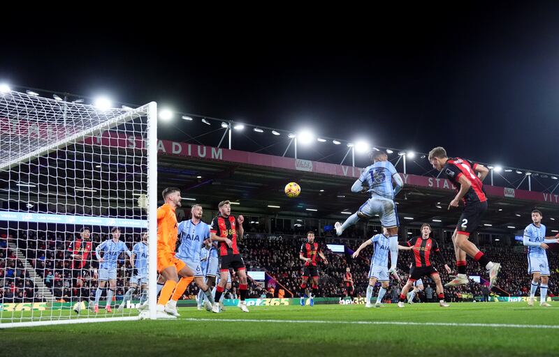 Bournemouth's Dean Huijsen (right) against Spurs earlier this season - the young defender has been an inspired signing. Photograph: Adam Davy/PA