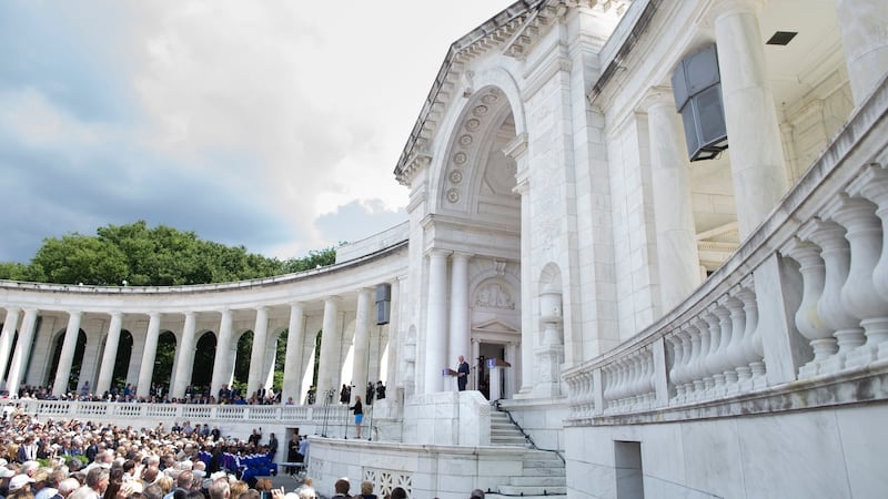 Former US president Bill Clinton speaks during the Robert Francis Kennedy memorial service at Arlington National Cemetery Memorial Amphitheater, on Wednesday. Photograph: Michael Reynolds/EPA