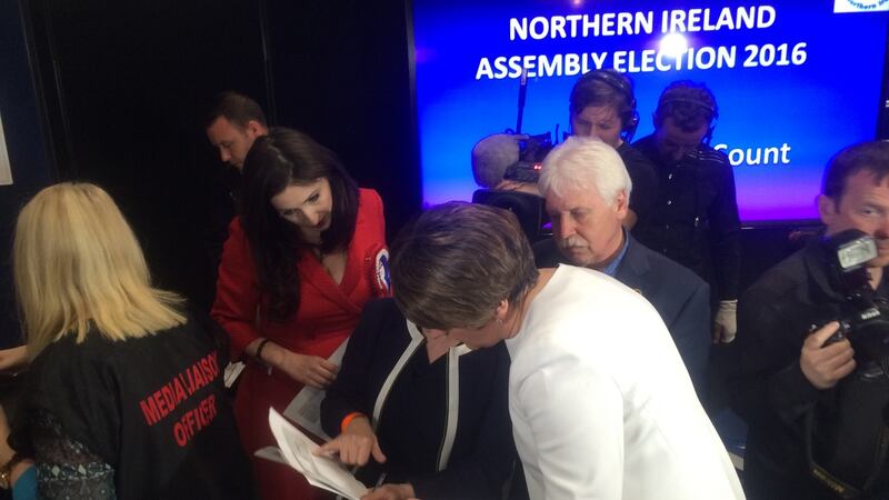 DUP leader and Northern Ireland First Minister Arlene Foster pictured on Friday night at the Belfast count. Photograph: Amanda Ferguson