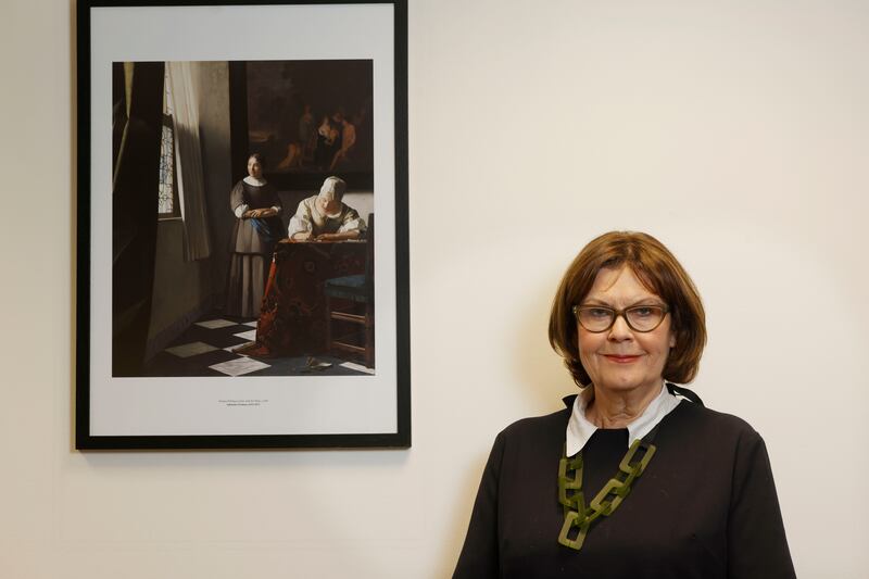 On Susan McKay’s office walls, the shared theme of prints of paintings by Jack B Yeats, Johannes Vermeer and Gabriël Metsu is letter-writing. Photograph: Alan Betson

