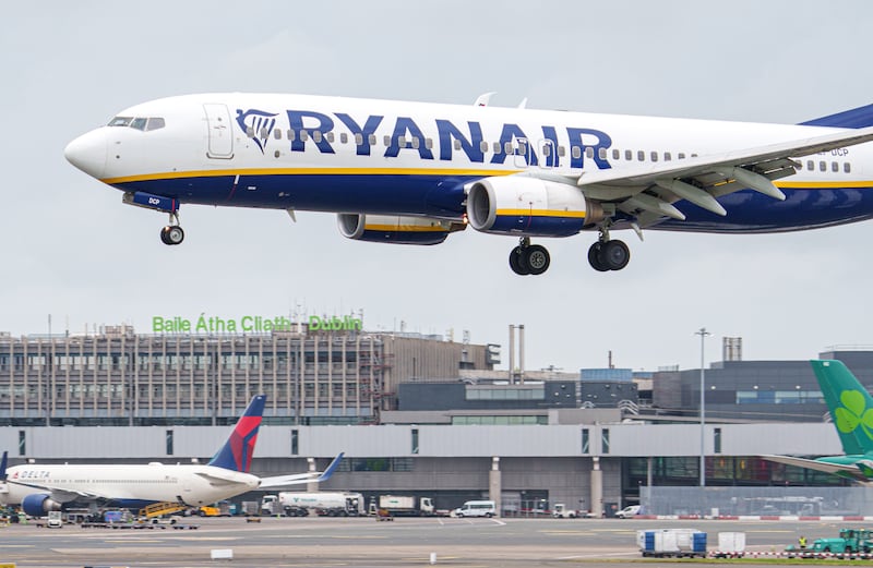 A Ryanair plane landing at Dubin Airport. Photograph: Barry Cronin