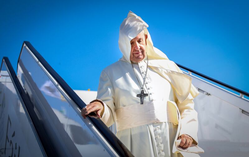 Pope Francis as he arrives at Dublin Airport.