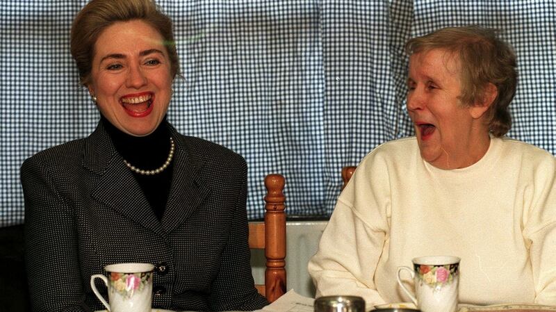 Hillary Clinton with community worker Joyce McCartan in Belfast in 1995. Photograph: Martin Wright/Pacemaker