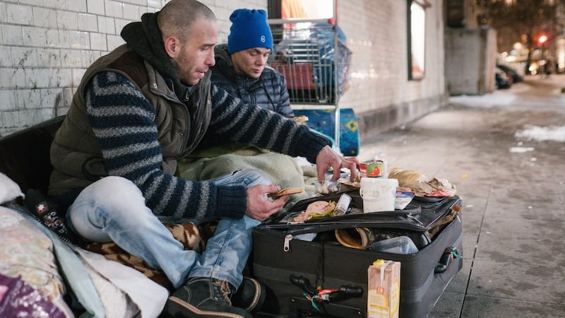 Homeless men from Bulgaria and  Hungary at a  train station in Hanover, central Germany. Bulgaria has  lost almost 2 million people since  1989, revealing the massive  impact of the transition from communism to capitalism on eastern Europe. Photograph:  Getty Images