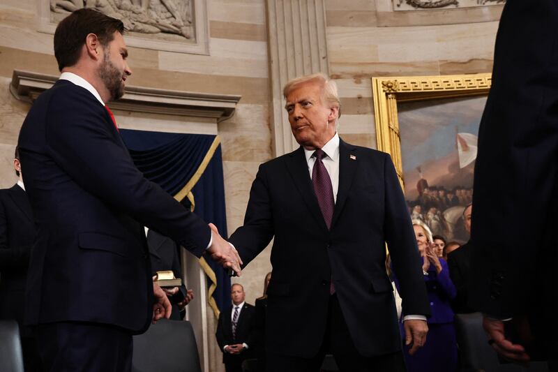 US President-elect Donald Trump arrives for inauguration ceremonies as US Vice President-elect former Sen. JD Vance. Photograph Getty Images.