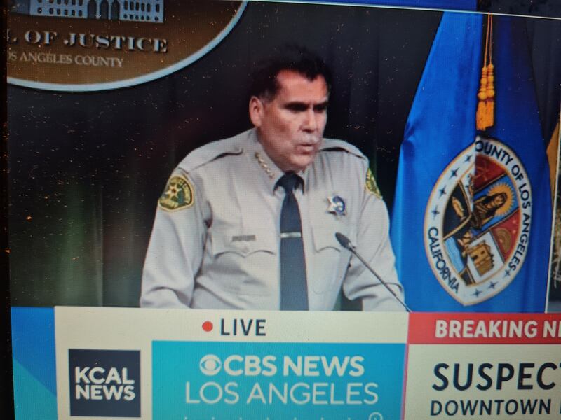 Los Angeles County Sheriff Robert Luna speaking at a press conference on the murder of Cork-born Bishop David O’Connell