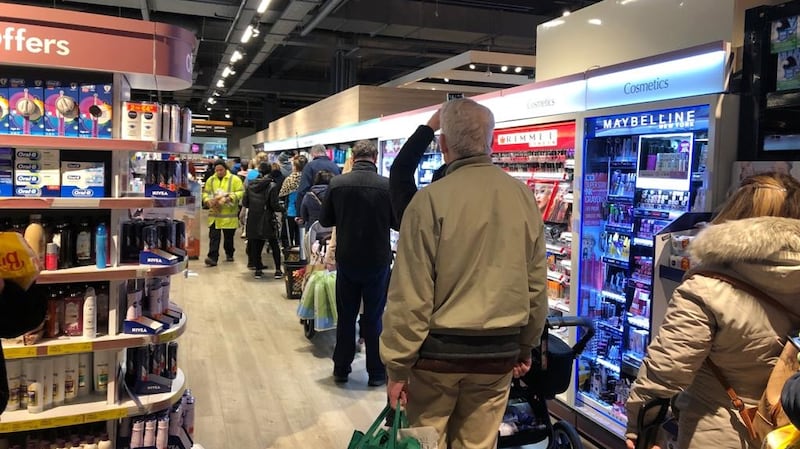 Queues at Dunnes Stores, Blanchardstown Centre on Thursday. Photograph: The Irish Times