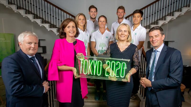 World Champion rowers Gary and Paul O’Donovan, hockey’s Chloe Watkins, equestrian’s Sarah Ennis and badminton’s Nhat Nguyen at the announcement of FBD Insurance’s sponsorship of Team Ireland. Photo: Morgan Treacy/Inpho