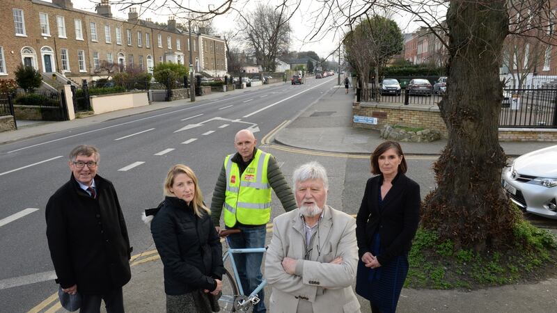 Dr Peter O’Sullivan, Paula Moore, Steve Bailey, Michael O’Brien and Mari O’Leary, members of the Rathgar Road Residents’ Group, who are challenging bus proposals for the area. Photograph: Dara Mac Dónaill/The Irish Times