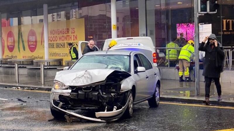 The scene of a road traffic crash  on Tara Street in Dublin on Tuesday. Photograph: Andrew Betson