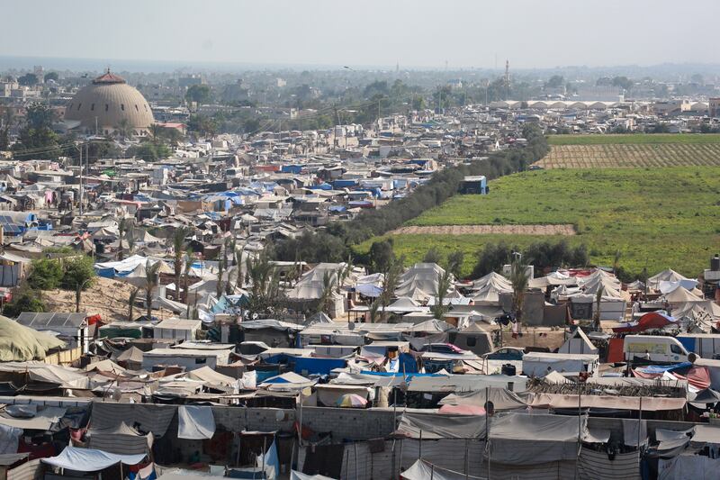 Tents sheltering displaced Palestinians in an area in Khan Younis in the southern Gaza Strip. Photograph: Bashar Taleb/AFP via Getty