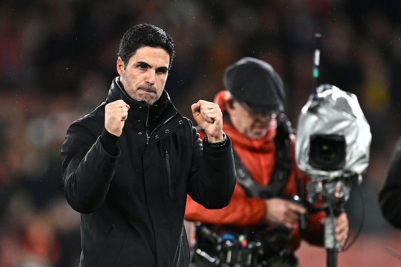 Manager Mikel Arteta celebrates after Arsenal's win over Manchester United at the Emirates on December 4th. Photograph: David Price/Arsenal FC via Getty Images