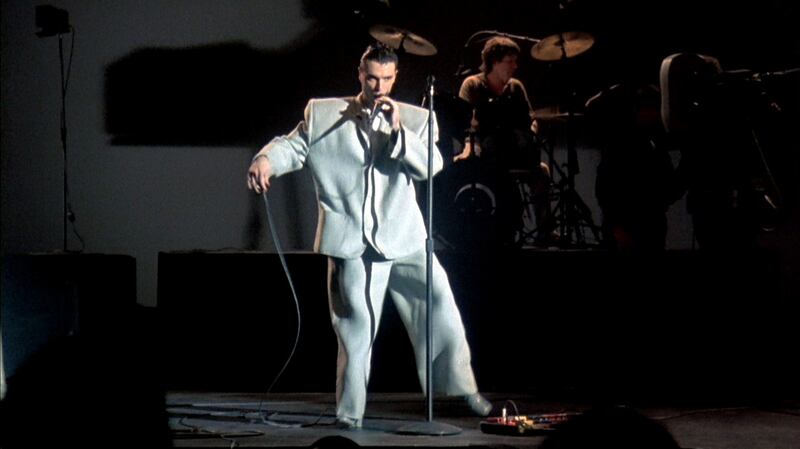 David Byrne in a scene from the Talking Heads music documentary Stop Making Sense