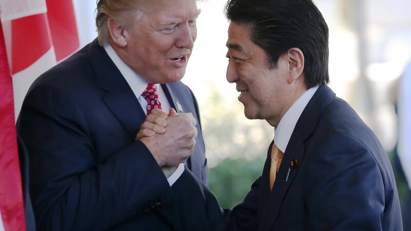 US president Donald Trump greets Japanese prime minister Shinzo Abe as the latter arrives at the White House on February 10th, 2017 in Washington, DC. File photograph: Mario Tama/Getty Images