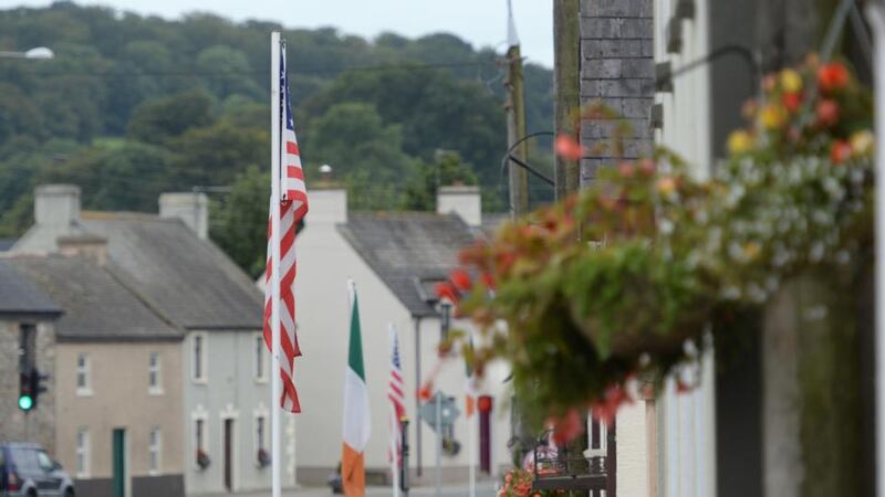 The American flags are still flying on Main Street. Photograph: Dara Mac Dónaill