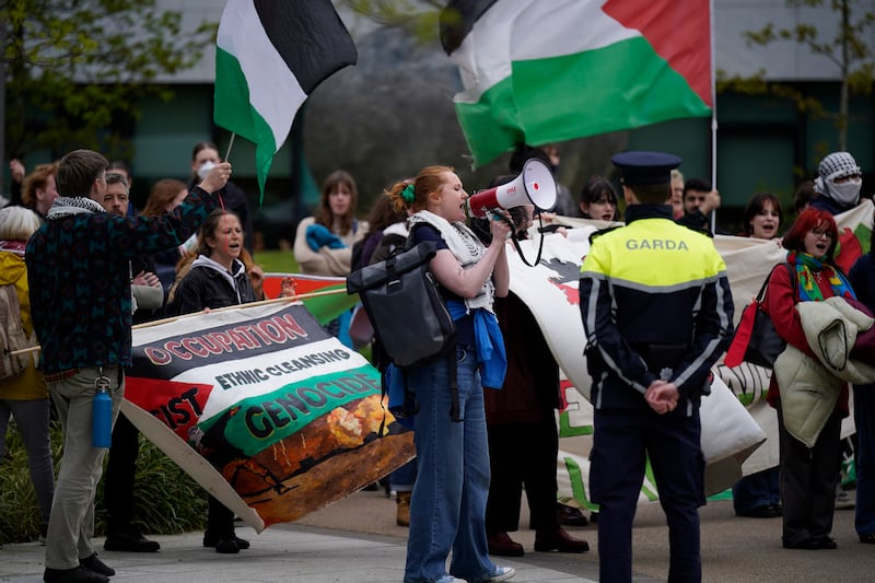 There were angry scenes at UCD last week as students and protesters railed against the visit of Nancy Pelosi. Photograph: Niall Carson/PA Wire