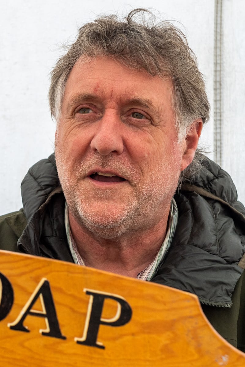 Martin Hobbs of 'Soap Dreams' giving his thoughts on the upcoming election at Bantry Market. Photograph: Andy Gibson.