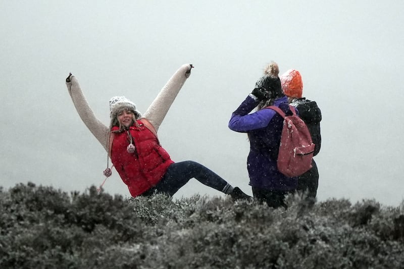 People out walking at the Wicklow Gap mountain pass in Co Wicklow as Ireland enters a cold snap. Photograph: Niall Carson/PA Wire