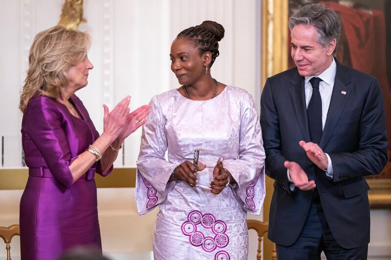 US first lady Jill Biden and secretary of state Antony Blinken gave Fatou Baldeh, one of The Gambia’s leading opponents of  female genital mutilation, an International Women of Courage Award earlier this month.  Photograph: Nathan Howard/Getty Images