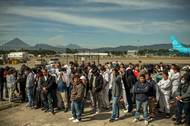 A deportation flight carrying 135 Guatemalans arrives in Guatemala City from the US earlier this month. Photograph: Daniele Volpe/The New York Times