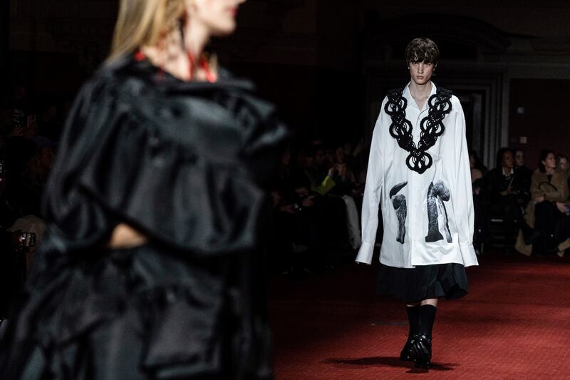 Simone Rocha's 2023 autumn-winter collection show at London Fashion Week on Saturday evening. Photogarph:  Niklas Halle'n/AFP/Getty Images