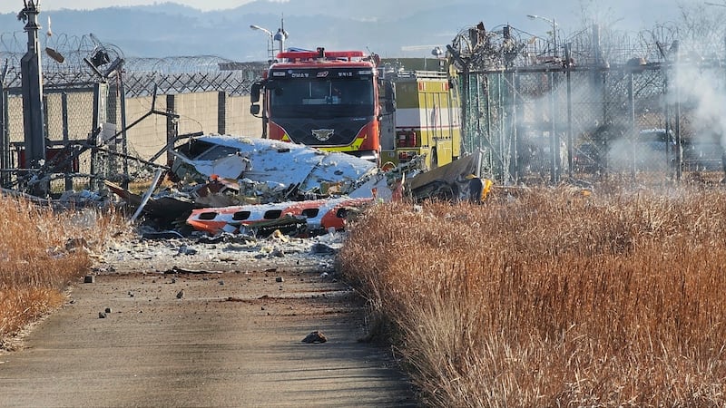 Fire engines at the crash site at Muan International Airport in Muan, South Korea. Photograph: Maeng Dae-hwan/Newsis/AP