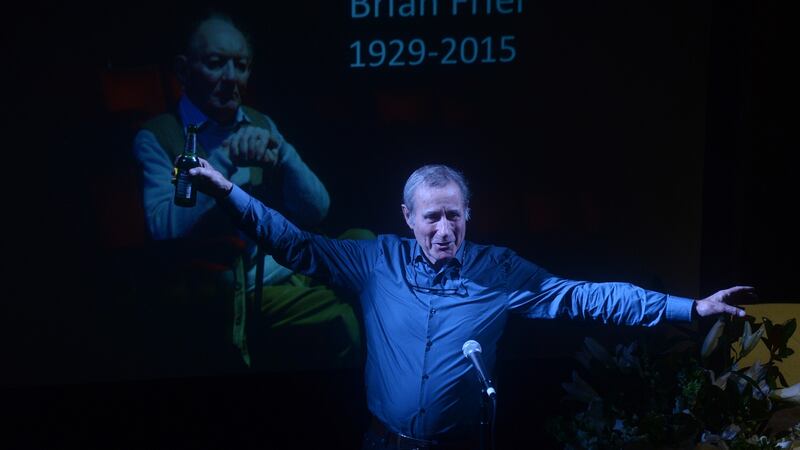 Actor Jim Dale reading from Faith Healer at the tribute to Brian Friel at the  Samuel J. Friedman theatre in New York on Monday night. Photograph: James Higgins