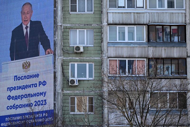 Putin started his speech by setting out why Russia started what he terms is the 'special military operation', accusing the West and Nato of publicly talking about supplying nuclear weapons to Ukraine. Photograph:  Kirill Kudryavtsev/AFP