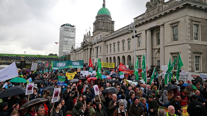 People taking part in a protest organised by the National Homeless and Housing Coalition in Dublin on Saturday. Photograph: Nick Bradshaw.