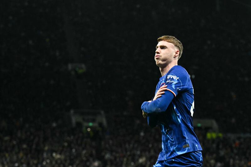 Cole Palmer celebrates after scoring Chelsea's second goal against Tottenham Hotspur. Photograph: Ben Stansall/AFP via Getty Images