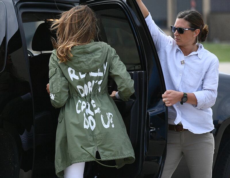 Melania Trump after visiting a migrant centre in 2018. Photograph: Mandel Ngan/AFP via Getty 