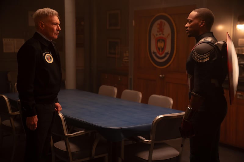 Harrison Ford as president Thaddeus Ross/Red Hulk and Anthony Mackie as Sam Wilson/Captain America in Captain America: Brave New World. Photograph: Marvel Studios