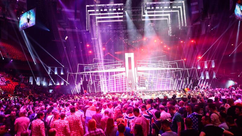 The audience at the Ericsson Globe Arena in Stockholm for the second semi-final of the Eurovision Song Contest. Photograph: EPA