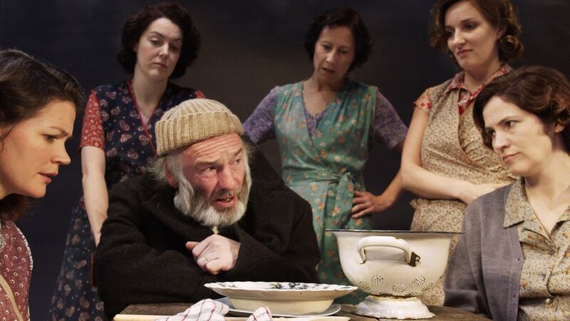 John Kavanagh as Jack surrounded by the Mundy women during a rehearsal for Dancing at Lughnasa. Photograph: Frank Miller