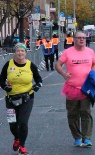 Catriona Doyle and her husband during the 2019 Dublin City Marathon.